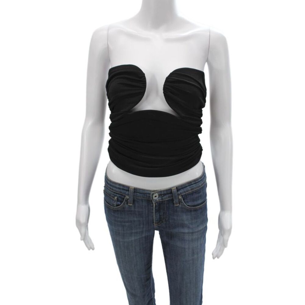 Pixie Market Womens Cropped Off Shoulder Black Strapless Blouse Size XS